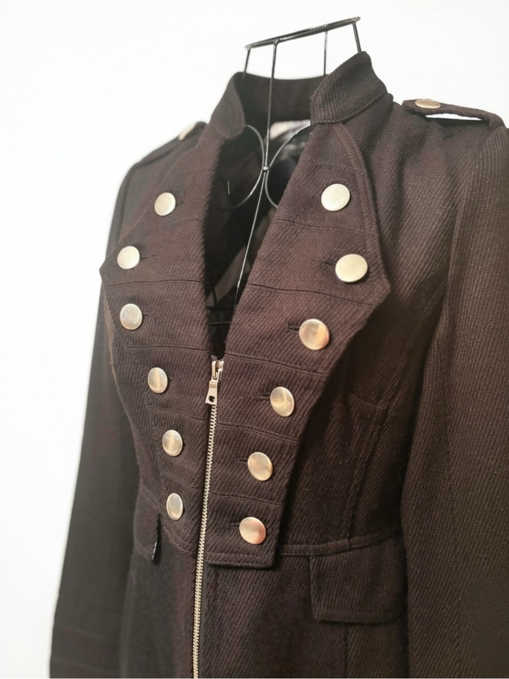 Rampage Black Military Style Long Coat Silver Button Structured Jacket Small - Picture 3 of 9